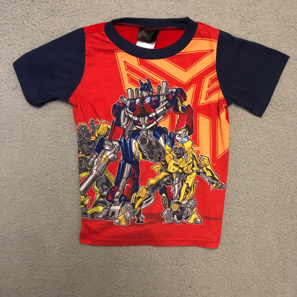 Vtg Transformers Optimus Prime Bumblebee Boys Graphic T-Shirt Red Blue Size 4